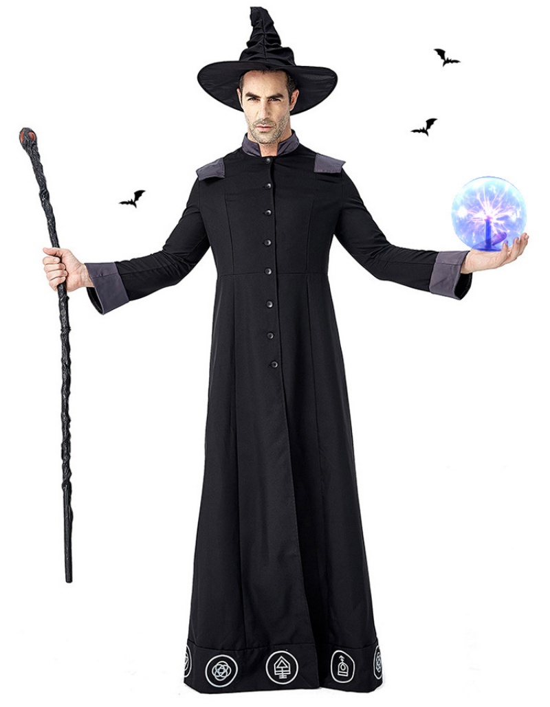 Halloween Wizard Cosplay Costumes Gothic Magic Long Robe for Party